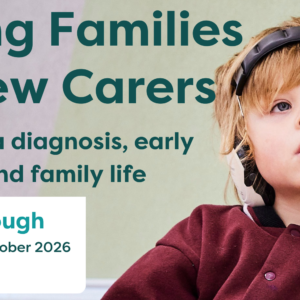 Lifely event: “Young Families to New Carers: Juggling a diagnosis, early support and family life.” Tuesday 13 October 2026 at The Mill House, Maryborough. Features a young child wearing over-ear headphones.