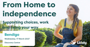 Young woman using a wheelchair enjoying a garden. Promotion for Lifely’s free From Home to Independence carer information events.