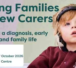 Lifely event: “Young Families to New Carers: Juggling a diagnosis, early support and family life.” Wednesday 7 October 2026 at The Discovery Centre, Bendigo. Features a young child wearing over-ear headphones.